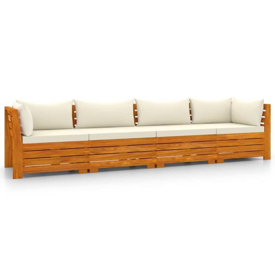 vidaXL Bois d'Acacia Massif Canapé de Jardin 4 Places avec Coussins Meuble de Terrasse Canapé d'Extérieur Sofa de Terrasse Canapé de Patio