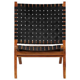 CKioict Fauteuil de lecture, fauteuil à cocktail, moderne, rembourré, pliable, tressé, en cuir véritable, noir, convient pour le bureau, la chambre à coucher, le bureau