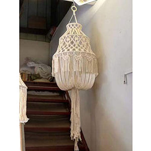 ZNKZJ Abat-Jour en macramé Bohème, Abat-Jour tricotés à la Main Suspendus en Corde de Coton Naturel, Suspension au Plafond, Abat-Jour, Lustre Boho Home Decor, 17 Styles,Q_45CMx90 CM