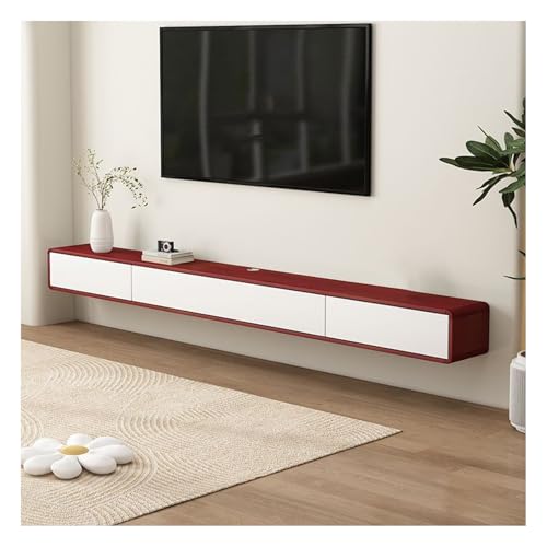 Meuble TV Flottant Meuble TV Mural Simple pour Le Salon Rangement par tiroirs et Portes abattantes Facile à Installer Forte capacité de Charge(White+Red,200 * 20 * 24cm)