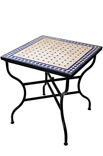 table en zellige et fer forgé artisanale marrakech nature / bleu 70x70cm