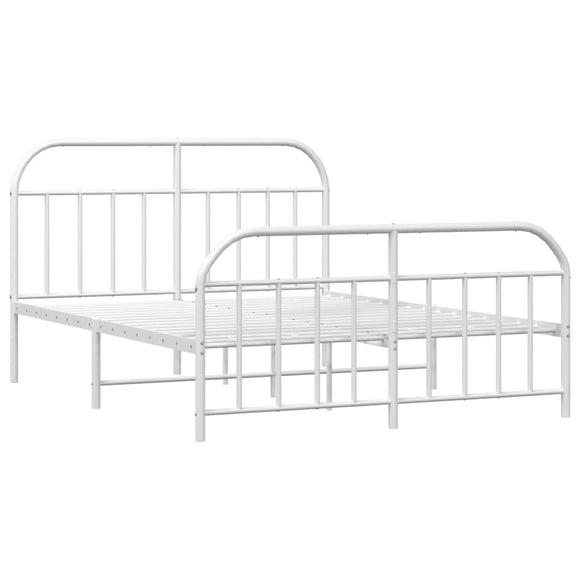 vidaXL Cadre de lit métal avec tête de lit/Pied de lit Blanc 140x200cm, lit Double, Meuble de Chambre à Coucher, lit d'invité, lit