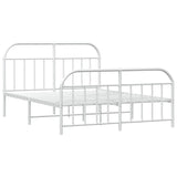vidaXL Cadre de lit métal avec tête de lit/Pied de lit Blanc 140x200cm, lit Double, Meuble de Chambre à Coucher, lit d'invité, lit