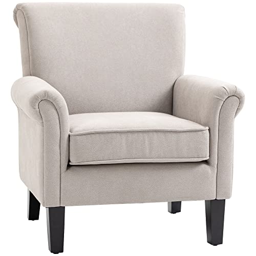 HOMCOM Fauteuil d HOMCOM Fauteuil d'ameublement de style nordique avec accoudoirs, fauteuil rembourré en bois et polyester, 79 x 78 x 87 cm, gris et marron