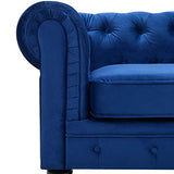 Canapé 3 Places en Tissu Bleu Assise Rembourrée Large Dossier Points Chesterfield