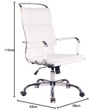 CLP Chaise De Bureau Bedford en Similicuir I Fauteuil De Bureau Ergonomique Support en Métal Chromé I Chaise avec Accoudoirs, Réglable, Pivotant, Couleur:Blanc, matière:Similicuir