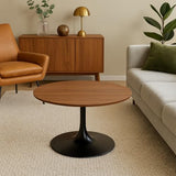 Kare Design Schickeria Table Basse en Noyer, Noir/Marron, diamètre 80 cm, Table d'appoint, Table de Salon, Aspect Bois, Structure en Acier, Ronde, rétro