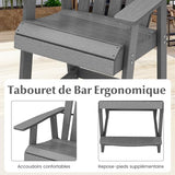 GOPLUS Chaise Adirondack Haute en HDPE, Tabouret de Bar Extérieur avec Dossier & Siège Ergonomiques, Accoudoirs & Repose-Pieds, Résistant aux Intempéries, Charge 150 kg, pour Jardin, Balcon (Gris)