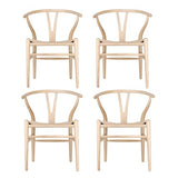 Chaise Y (Wishbone Chair) chaise de salle à manger avec accoudoirs en bois massif de style milieu du siècle avec siège en chanvre (en bois de frêne - noyer) (Bois de frêne - noyer).(Beech Wood Color,P