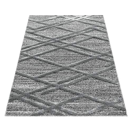 Tapis à Poils Longs pour Salon avec Effet 3D Style Boho, Design Boho, Facile d'entretien, avec Une Hauteur de Poil de 20 mm. Taille: 160 x 230 cm, Couleur: Gris-5