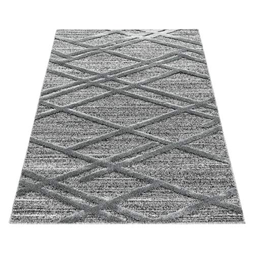 Tapis à Poils Longs pour Salon avec Effet 3D Style Boho, Design Boho, Facile d Tapis à Poils Longs pour Salon avec Effet 3D Style Boho, Design Boho, Facile d'entretien, avec Une Hauteur de Poil de 20 mm. Taille: 160 x 230 cm, Couleur: Gris-5