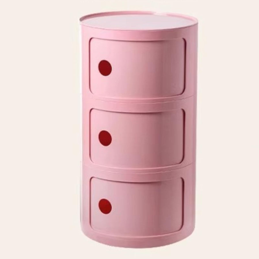 WEIDPHL Table De Chevet Ronde, Table De Chevet avec 3 Tiroirs, Table D'appoint, Armoire De Rangement avec Porte Coulissante pour Salon, Chambre À Coucher, Salle De Bain,Rose