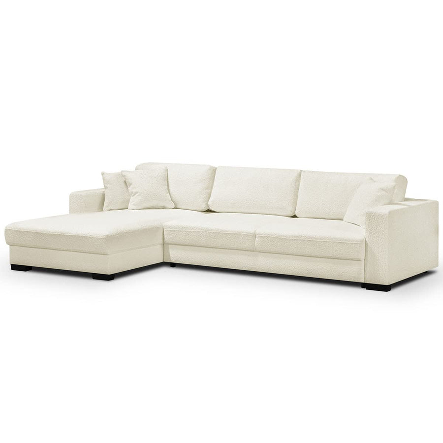 HOMIFAB Canapé d'angle à Gauche Convertible 5 Places en Tissu Bouclette Beige - Robin