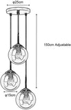 YZ-YUAN Suspension Industrielle rétro Boule de Verre luminaire Suspendu luminaire en Laiton plafonnier E27 3 lumières LED Lustre éclairage pour Salon Salle à Manger Chambre (Couleur: Ambre)