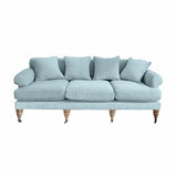 Loberon Canapé Kazimir, rembourrage de qualité, pieds tournés à la main, avec quatre coussins, meubles d'assise, bois de manguier, velours de coton, fibres de polyester, bleu