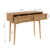 BAÏTA Console INES Effet chêne et cannage rotin