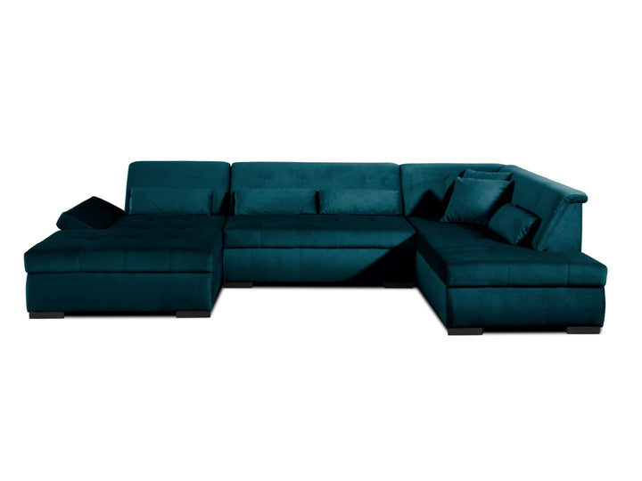 Lisa Design - Canapé Panoramique en U Droit Vermont en Velours - Grand Sofa XXL Bleu Canard 7 Places - Salon