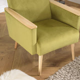 MACABANE ALBANE - Fauteuil Velours Vert Clair Pieds et accoudoirs Bois