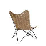 HOMESCAPES Fauteuil Papillon en Cuir véritable Marron Losanges et métal, Chaise en Cuir Vintage, Fauteuil rétro, 88 x 77 cm