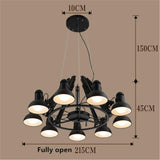 Lustre noir grand style araignée 9 têtes télescopique réglable en métal peint finitions suspendues lumière industrielle plafond rétro style loft pendant pendant salon, bar, café, salle à manger etc.