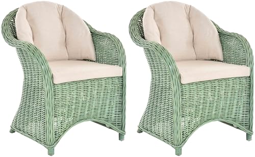 Krines Home Orlando Lese Lot de 2 fauteuils de jardin d'hiver en rotin incurvés Vert