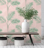 GAULAN - 680913 Papier Peint lessivable Feuilles de Palmiers tropicaux Vert et Rose pâle pour Mur Salon Chambre Salle à Mange tête de lit - Rouleaux de 10 m x 0,53 m