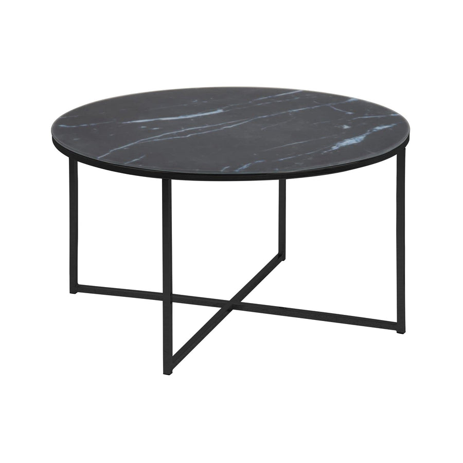 Toilinux.com Table Basse Ronde Effet marbre en Verre et métal - L.80 cm x H. 45 cm - Noir