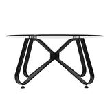 FurnitureR Table Basse, Table de Salon, Table Basse en Verre, Table Basse Ronde, Table Basse pour canapé, Chambre à Coucher, Structure en métal Solide, Noir + Transparent, 80 × 80 × 40 cm