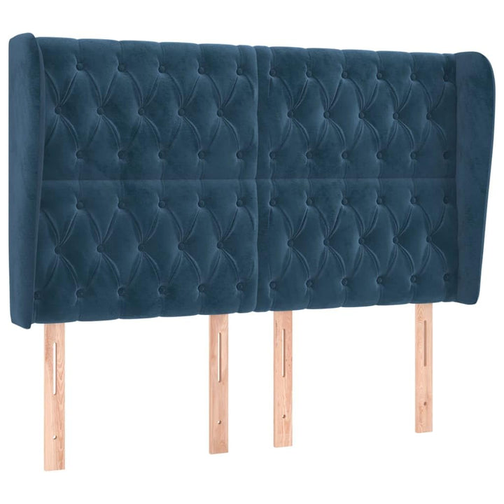 vidaXL Tête de Lit avec Oreilles Meuble de Chambre à Coucher Accessoire de Lit Double Tête de Cadre de Lit Bleu Foncé 163x23x118/128 cm Velours