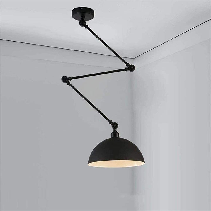 MQDLJSE Luminaire Suspendu à Bras pivotant Long en métal Noir, Lampe Suspendue en Forme de dôme, Lustre de Ferme Rustique Jaune, Tige Pliante, éclairage Industriel Moderne Vert pour Table