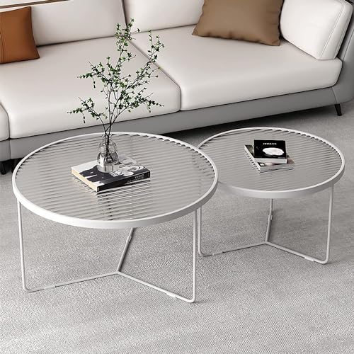WENNEWU Table Basse De Salon Moderne, Table De Canapé De Luxe LéGèRe Et Moderne, Table Basse en Verre Ronde, Ensemble Gigogne De 2, pour Table Centrale De Salon,Blanc,80+60cm WENNEWU Table Basse De Salon Moderne, Table De Canapé De Luxe LéGèRe Et Moderne, Table Basse en Verre Ronde, Ensemble Gigogne De 2, pour Table Centrale De Salon,Blanc,80+60cm