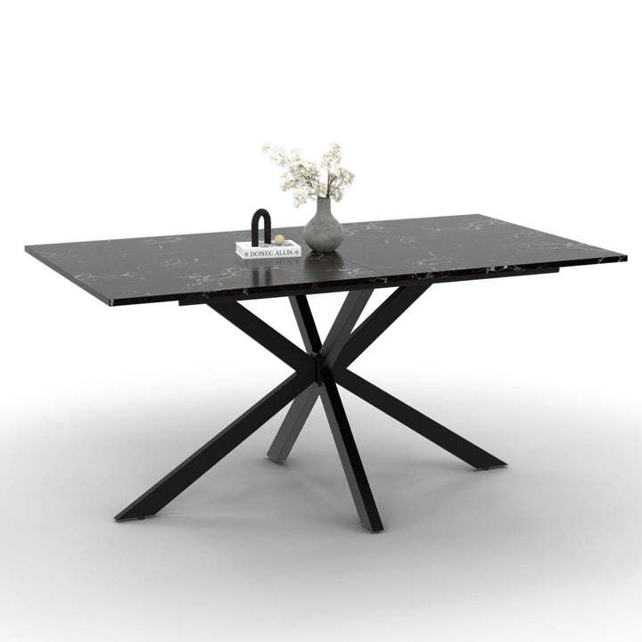 IDMarket - Table à Manger Rectangle Alix 8 Personnes Pied araignée Noir et Plateau Effet marbre Noir Alaska 160 cm