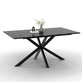 IDMarket - Table à Manger Rectangle Alix 8 Personnes Pied araignée Noir et Plateau Effet marbre Noir Alaska 160 cm