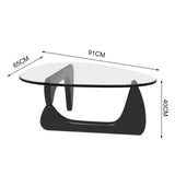 QWPDWA Table Basse Moderne Triangulaire en Verre, Base en Bois Massif et Plateau en Verre Transparent, pour Salon, Patio, Étude