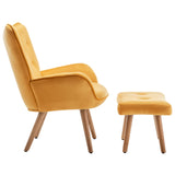 HollyHOME Fauteuil Chaise Scandinaves, Chaise Longue Relax en Velours avec Repose-Pieds, Fauteuil de Salon Chaise de Lecture pour Chambre à Coucher, Jaune