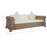 vidaXL Canapé à 3 Places avec Coussins Oreiller Sofa Meuble de Salon Maison Salle de Séjour Intérieur Bureau Chambre Rotin Naturel