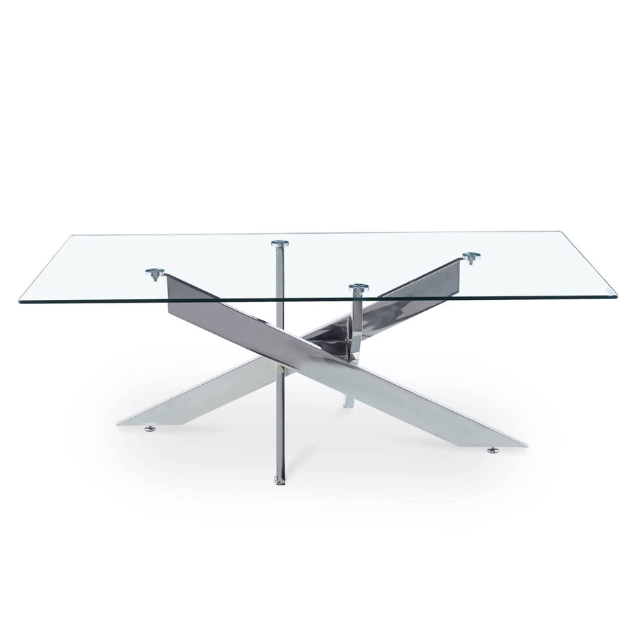 Mobilier-Deco Neola - Table Basse Design rectangulaire en Verre Pieds argentés Mobilier-Deco Neola - Table Basse Design rectangulaire en Verre Pieds argentés