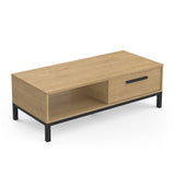 Demeyere Table Basse Séjour-1 Tiroir & 1 Niche-Craft-Fabriqué en France-Garantie 2 Ans, Bois d'ingénierie, Chene Hamilton/Noir, L 110,4 x P 50 x H 36,9 cm