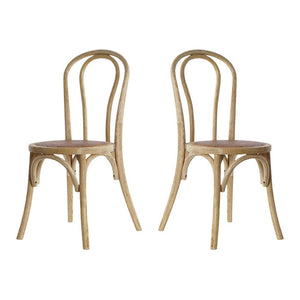 EME Lot de 2 chaises de salle à manger Thonet naturel. Chaises rustiques fabriquées en bois d'orme avec assise en rotin. Couleur naturelle. Comprend 2 unités.