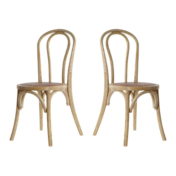 EME Lot de 2 chaises de salle à manger Thonet naturel. Chaises rustiques fabriquées en bois d'orme avec assise en rotin. Couleur naturelle. Comprend 2 unités.