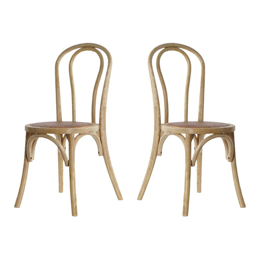 EME Lot de 2 chaises de salle à manger Thonet naturel. Chaises rustiques fabriquées en bois d'orme avec assise en rotin. Couleur naturelle. Comprend 2 unités.