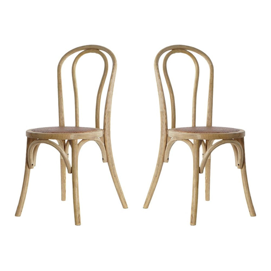 EME Lot de 2 chaises de salle à manger Thonet naturel. Chaises rustiques fabriquées en bois d'orme avec assise en rotin. Couleur naturelle. Comprend 2 unités.