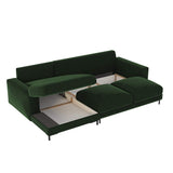 Selsey Mokpeo Canapé d'angle Convertible avec Coffre et Pieds Noirs 244 cm de Large (revêtement Velours Vert Bouteille, méridienne à Gauche)