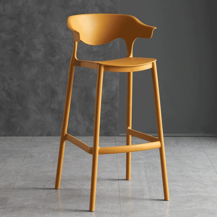 Chaise de bar empilable en plastique jaune pour comptoir de cuisine et loisirs en plein air, dossier haut, design robuste, idéal pour la maison, le jardin, le pub, le salon, hauteur d'assise de 65 cm