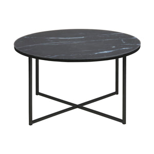 Toilinux.com Table Basse Ronde Effet marbre en Verre et métal - L.80 cm x H. 45 cm - Noir