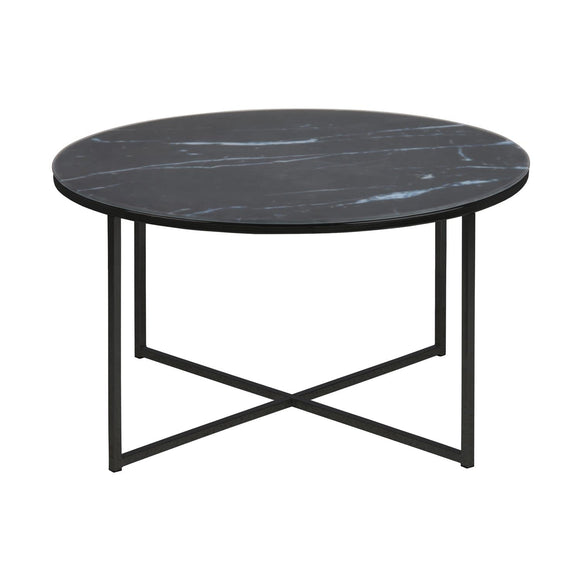 Toilinux.com Table Basse Ronde Effet marbre en Verre et métal - L.80 cm x H. 45 cm - Noir