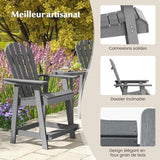 GOPLUS Chaise Adirondack Haute en HDPE, Tabouret de Bar Extérieur avec Dossier & Siège Ergonomiques, Accoudoirs & Repose-Pieds, Résistant aux Intempéries, Charge 150 kg, pour Jardin, Balcon (Gris)