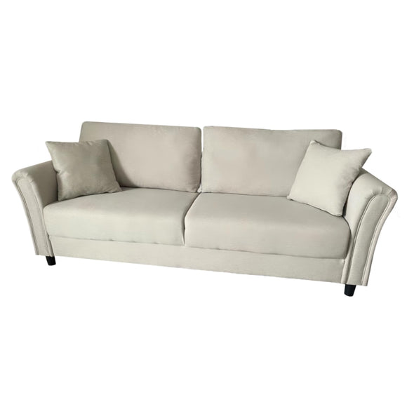 CONCEPT USINE | Canapé Droit en Tissu Effet Lin 4 Places | Lucerne Beige | Design Moderne et Elégant | Confort Luxueux | Coussins Assortis | Dimensions 212 x 78 x 87 cm