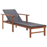 vidaXL Chaise Longue et Coussin Jardin Bain de Soleil de Patio Transat de Terrasse Extérieur Piscine Résine Tressée Noir Bois d'Acacia