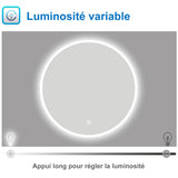 HAPAOSO Miroir de Salle de Bain Rond 60cm Miroir Mural LED + Anti-buée + Tactile + 6000K (lumière Blanche Froide)
